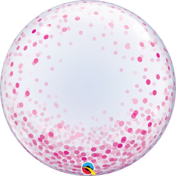 Pink Confetti Dots - 24&quot; Helium Filled Bubble Shaped Balloon, Ribbon