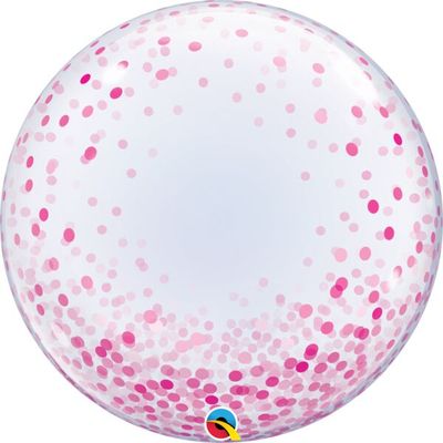 Pink Confetti Dots - 24&quot; Helium Filled Bubble Shaped Balloon, Ribbon
