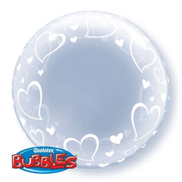 Stylish Hearts Deco - 24&quot; Helium Filled Bubble Shaped Balloon, Ribbon