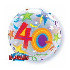 Colourful 40th birthday - 22&quot; Helium Filled Bubble Shaped Balloon, Ribbon