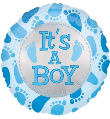 Cute Baby Boy Feet 2 Sided - 18&quot; Helium Filled Foil Balloon, Ribbon
