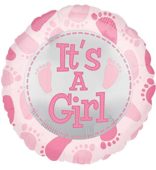It&#39;s a Girl Cute Baby Feet 2 Sided - 18&quot; Helium Filled Foil Balloon, Ribbon