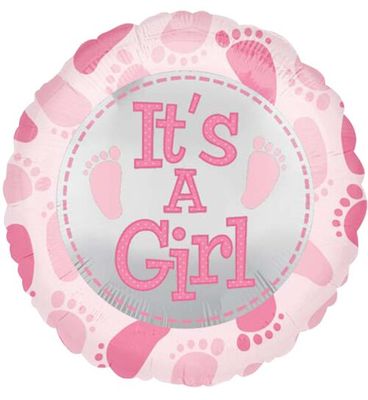It&#39;s a Girl Cute Baby Feet 2 Sided - 18&quot; Helium Filled Foil Balloon, Ribbon