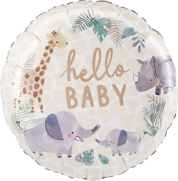 Soft Jungle Baby - 17&quot; Helium Filled Foil Balloon, Ribbon