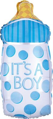 Boy Baby Bottle - 23&quot; Helium Filled Foil Balloon, Ribbon