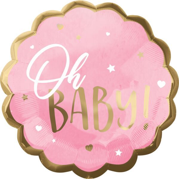 Pink Baby Girl - 22&quot; Helium Filled Foil Balloon, Ribbon