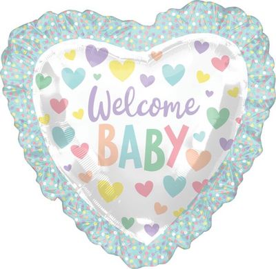 Baby Ruffle Heart - 28&quot; Helium Filled Foil Balloon, Ribbon