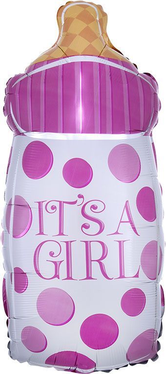 Girl Baby Bottle - 23&quot; Helium Filled Foil Balloon, Ribbon