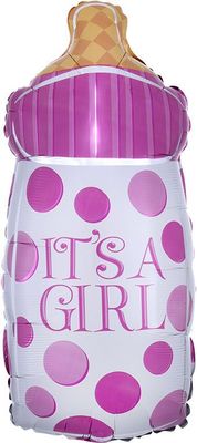 Girl Baby Bottle - 23&quot; Helium Filled Foil Balloon, Ribbon