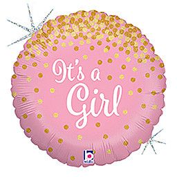 Glitter It&#39;s a Girl Holographic - 18&quot; Helium Filled Foil Balloon, Ribbon