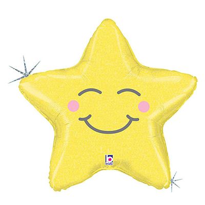Chubby Star Holographic - 26&quot; Helium Filled Foil Balloon, Ribbon