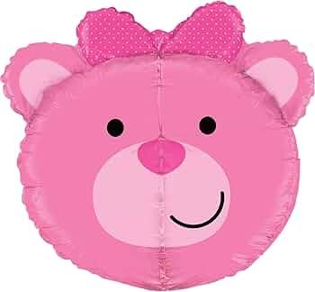 Multi-Sided Dimensionals Baby Girl Bear Balloon - 27&quot; Helium Filled Foil Balloon, Ribbon