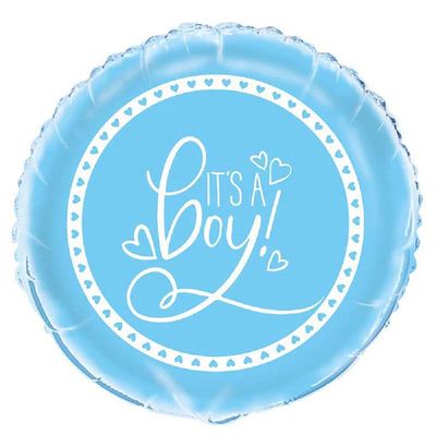 Blue Hearts Baby Shower - 18&quot; Helium Filled Foil Balloon, Ribbon