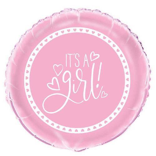 Pink Hearts Baby Shower - 18&quot; Helium Filled Foil Balloon, Ribbon