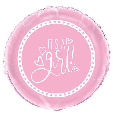 Pink Hearts Baby Shower - 18&quot; Helium Filled Foil Balloon, Ribbon