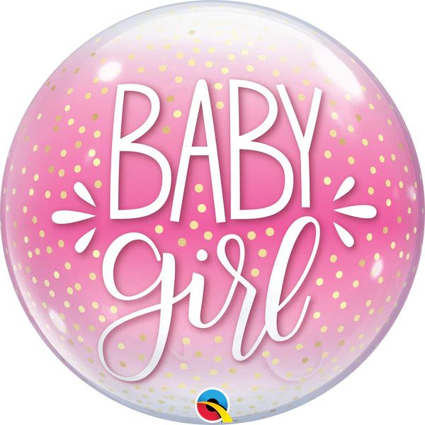 Baby Girl Pink &amp; Confetti Dots - 22&quot; Helium Filled Foil Balloon, Ribbon