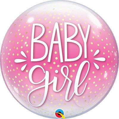 Baby Girl Pink &amp; Confetti Dots - 22&quot; Helium Filled Foil Balloon, Ribbon