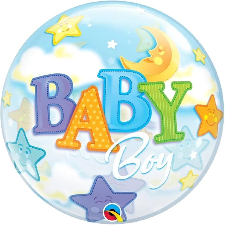 Baby Boy Moon &amp; Stars - 22&quot; Helium Filled Foil Balloon, Ribbon