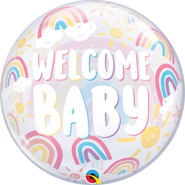 Welcome Baby Boho Rainbows - 24&quot; Helium Filled Foil Balloon, Ribbon