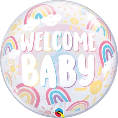 Welcome Baby Boho Rainbows - 24&quot; Helium Filled Foil Balloon, Ribbon