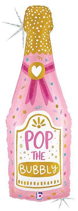 Bubbly Champagne Bottle - 37&quot; Helium Filled Foil Balloon, Ribbon