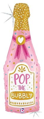 Bubbly Champagne Bottle - 37&quot; Helium Filled Foil Balloon, Ribbon