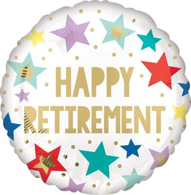 Retirement White Stars - 18&quot; Helium Filled Foil  Shaped Balloon, Ribbon