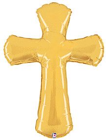 Cross - 44&quot; Helium Filled Foil  Shaped Balloon, Ribbon