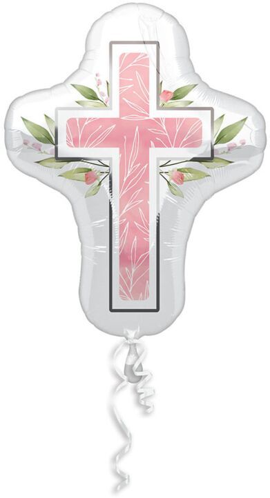 First Communion Pink - 28&quot; Helium Filled Foil  Shaped Balloon, Ribbon