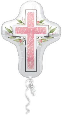 First Communion Pink - 28&quot; Helium Filled Foil  Shaped Balloon, Ribbon