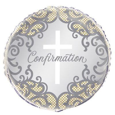 Fancy Gold &amp; Silver Cross Confirmation - 18&quot; Helium Filled Foil  Shaped Balloon, Ribbon