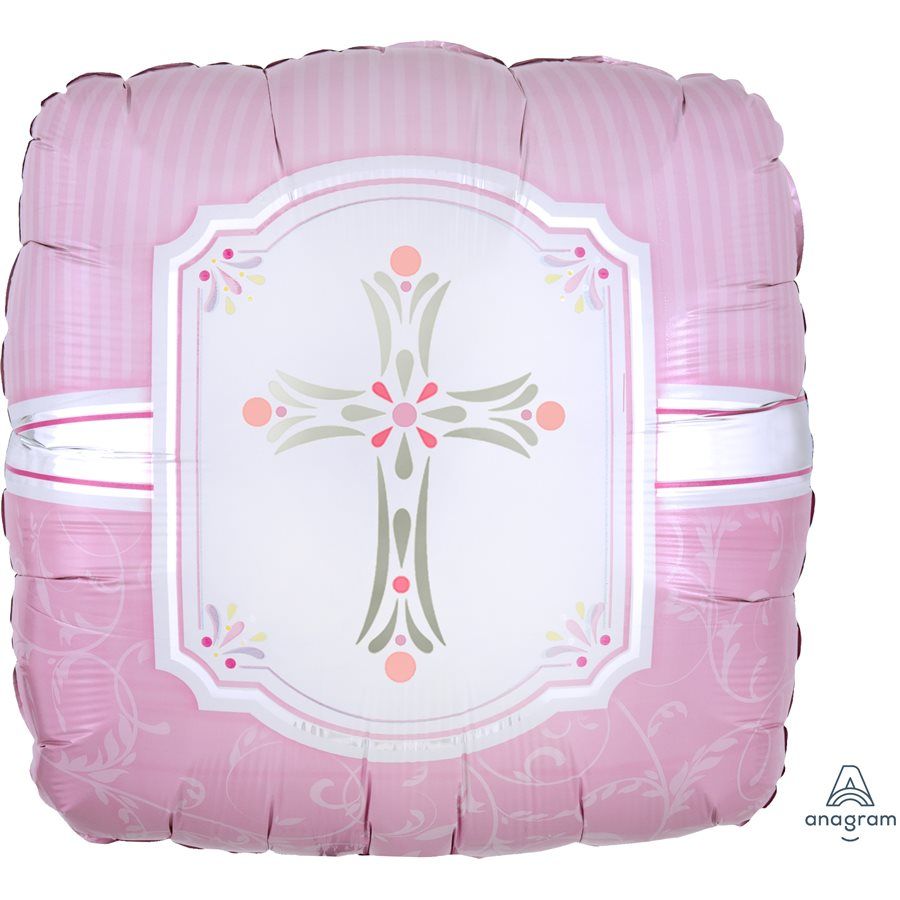 Pink Communion - 18&quot; Helium Filled Foil  Shaped Balloon, Ribbon