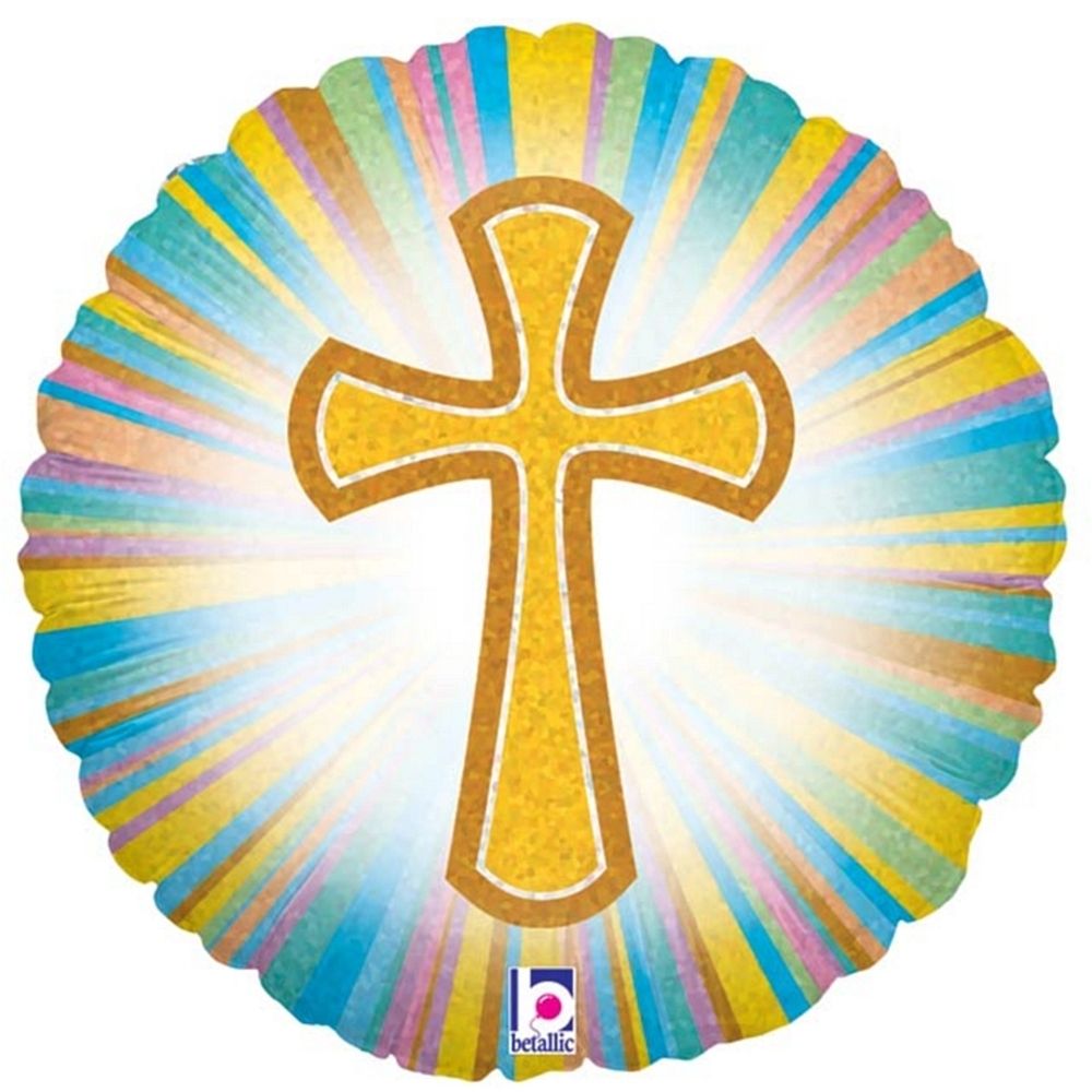 Cross Holographic Multi - 18&quot; Helium Filled Foil  Shaped Balloon, Ribbon