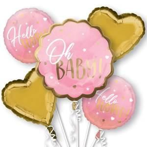 Bouquet Pink Baby Girl- Helium Filled Foil Balloon, Ribbon and Basic Weight