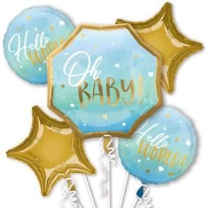 Bouquet Blue Baby Boy- Helium Filled Foil Balloon, Ribbon and Basic Weight
