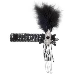 Black Flapper Sequin Headband Feathers
