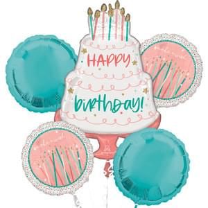 Bouquet Happy Cake Day - Helium Filled Foil Balloon, Ribbon and Basic Weight