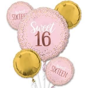 Bouquet Sixteen Blush - Helium Filled Foil Balloon, Ribbon and Basic Weight