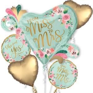 Bouquet Mint To Be Wedding - Helium Filled Foil Balloon, Ribbon and Basic Weight