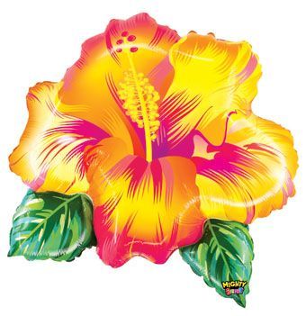 Mighty Tropical Flower Yellow - 26&quot; Helium Filled Foil Balloon, Ribbon
