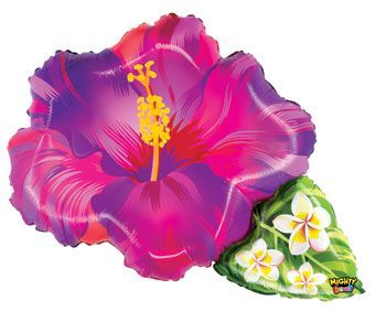 Mighty Tropical Flower Purple- 31&quot; Helium Filled Foil Balloon, Ribbon