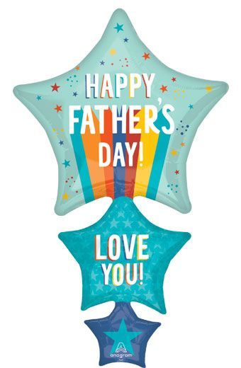 Father&#39;s Day Playful Stripes and Stars - 42&quot; Helium Filled Foil Balloon, Ribbon