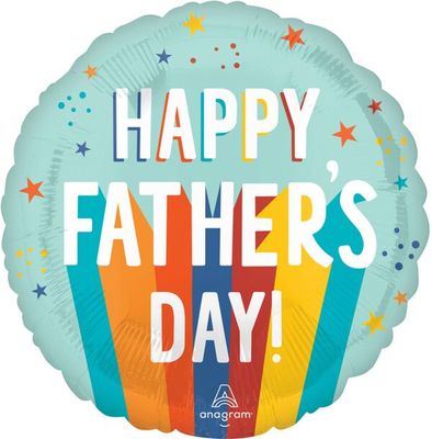 Father&#39;s Day Playful Stripes and Stars - 17&quot; Helium Filled Foil Balloon, Ribbon