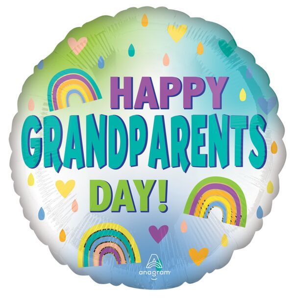 Grandparents Day Rainbows - 17&quot; Helium Filled Foil Balloon, Ribbon