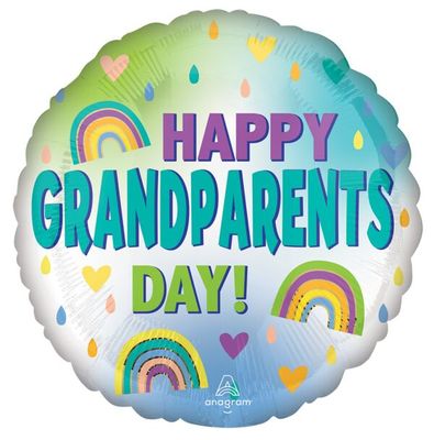 Grandparents Day Rainbows - 17&quot; Helium Filled Foil Balloon, Ribbon