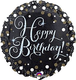 Sparkling Birthday Holographic - 18&quot; Helium Filled Foil Balloon, Ribbon