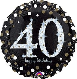 Sparkling Birthday 40 Holographic - 18&quot; Helium Filled Foil Balloon, Ribbon