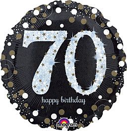 Sparkling Birthday 70 Holographic - 18&quot; Helium Filled Foil Balloon, Ribbon