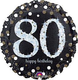 Sparkling Birthday 80 Holographic - 18&quot; Helium Filled Foil Balloon, Ribbon