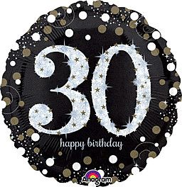 Sparkling Birthday 30 Holographic - 18&quot; Helium Filled Foil Balloon, Ribbon